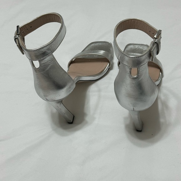 Stuart Weitzman Metallic Silver Leather Strap Heels - Nudistcurve Sandal - Picture 4 of 6